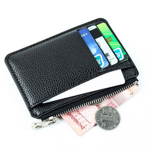 Men Wallet Solid Color Textured PU Zipper Card Holder Mini Coin Purse New