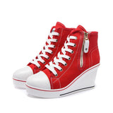 Womens Ladies Canvas Shoes High Tops Wedge Sneakers Woman Lace Up Height Increase Casual Shoes Zipper Fashion Platform Sneaker