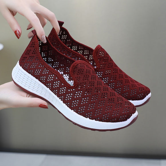 Women's Casual Vulcanized Shoes Hollow Breathable Woman Sports Shoes Mesh Flat Sneakers Ladies Slip On Female Footwear Zapatos