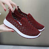 Women&#39;s Casual Vulcanized Shoes Hollow Breathable Woman Sports Shoes Mesh Flat Sneakers Ladies Slip On Female Footwear Zapatos