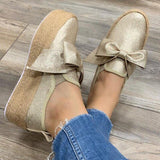 Size 43 Hemp Rope Woven Platform Shoes Women Bow Slip-on Casual Shoes 2022 Spring White Pink Yellow Gold Shoes zapatos de mujer
