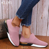 Large-Sized Flats Women 2021 Autumn New Knitted Fabric Ladies Comfy Slip On Loafers Outdoor Sport Walking Running Casual Sneaker