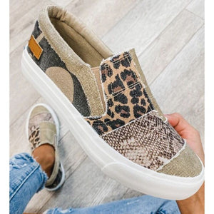 Women Loafers Snake Printing Female Sneakers Ladies Casual Shoes Patchwork Canvas Shoes Autumn Women Flat Shoes Size 35-43