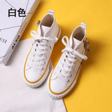 New High-top Canvas Shoes for Women Korean Version Students&#39; Flat Casual Shoes with Lace-up Board Shoes for Women