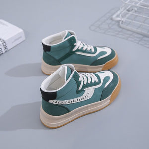 2021 Fashion Spring Beige Platform Shoes Women Shoes Korean Black Chunky Sneakers Leather Casual Lace Up Thick Sole Shoes Autumn