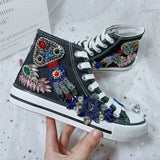 Women&#39;s Shoes Diamond Beaded High Top Canvas Shoes New Lace-up Thick Soles Fashion Casual Board Shoes Women Sneakers Women