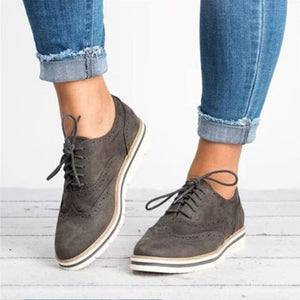 Women Casual Shoes Lace Up Slip-On Stability Round Toe Solid Color Fashion Ankle Flat Sued Sport Walking Shoes Plus Size