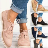 Women Casual Shoes Lace Up Slip-On Stability Round Toe Solid Color Fashion Ankle Flat Sued Sport Walking Shoes Plus Size