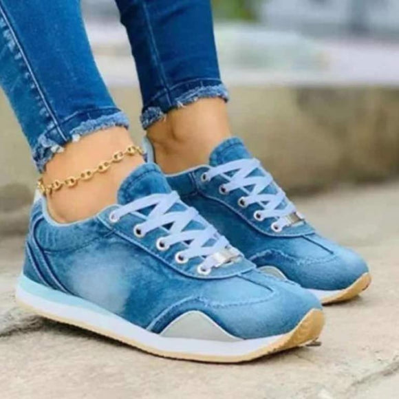 Woman Vulcanize Shoes Breathable Round Head Denim Lace Up Casual Sport Sneakers Ladies Fashion Kawaii Shoes Zapatillas Mujer New
