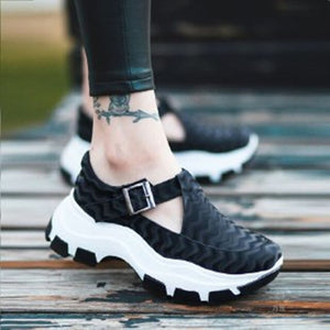 2021 Women Fashion Hollow Out  Sneakers Platform Solid Color Flats Ladies Shoes Casual Breathable Wedges Ladies Walking Sneakers