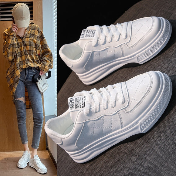 2022 New Women Platform Shoes Fashion Sneakers Woman Casual Shoes High Qualtiy PU Ladies White Shoes Increased Female Trainers