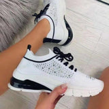 Hot Sale Mesh Breathable Sports Shoes Outdoor Lightweight Lace-up Vulcanized Shoes Fashionable Rhinestone Women Casual Shoes