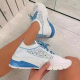 Hot Sale Mesh Breathable Sports Shoes Outdoor Lightweight Lace-up Vulcanized Shoes Fashionable Rhinestone Women Casual Shoes