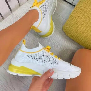 Hot Sale Mesh Breathable Sports Shoes Outdoor Lightweight Lace-up Vulcanized Shoes Fashionable Rhinestone Women Casual Shoes