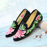 Veowalk Handmade Women Ballet Flats Shoes Vintage Flower Embroidery Pointed Toe Comfort Slip-on Spring Cotton Shoes For Woman
