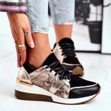New Women Vulcanized Shoes Comfort  Breathable Chunky Wedge Female Sneakers Casual Comfort Mixed Color Lace-Up Lady Sports Shoes