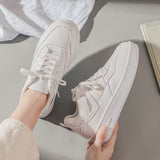 Women&#39;s Platform Sneakers Female 2022 Woman Vulcanized Shoes Women Flats Solid Leather Ladies Board Shoes Round Toe Plus Size