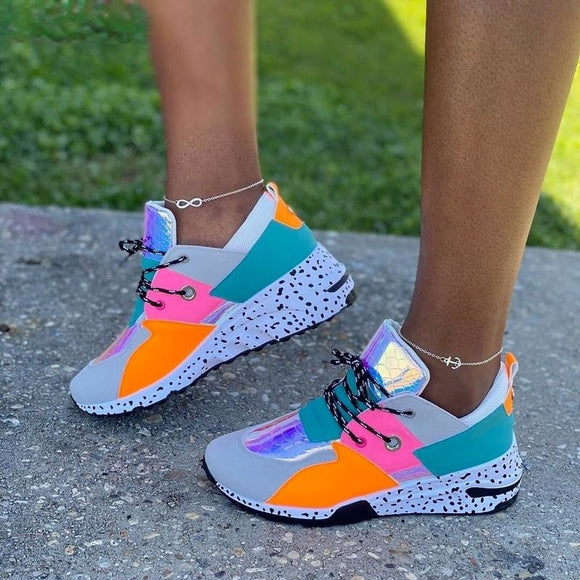 Siddons Rainbow Color Women's Sneakers Casual Tennis Shoes Round Toe Lace Up Running Sports Shoes Woman Rubber Sole Flat Sneaker