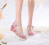 Spring and Autumn Women Casual Solid Color Tie Shoes Wedges Shoes Chinese Knot Cotton Fabric Embroidered Flats Retro Hanfu Shoes