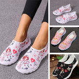 Mesh Breathable Lightweight Soft Women Casual Shoes Cartoon Nurse Print Slip-on Flat Lazy Shoes Plus Size Shallow Mouth Sneakers
