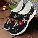 Mesh Breathable Lightweight Soft Women Casual Shoes Cartoon Nurse Print Slip-on Flat Lazy Shoes Plus Size Shallow Mouth Sneakers