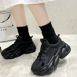 Dad Platform Chunky Sneakers Female New Women Casual Shoes Solid Leather Flat Thick Sole Tenis Wedge White Basket Walking Shoes
