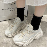 Dad Platform Chunky Sneakers Female New Women Casual Shoes Solid Leather Flat Thick Sole Tenis Wedge White Basket Walking Shoes