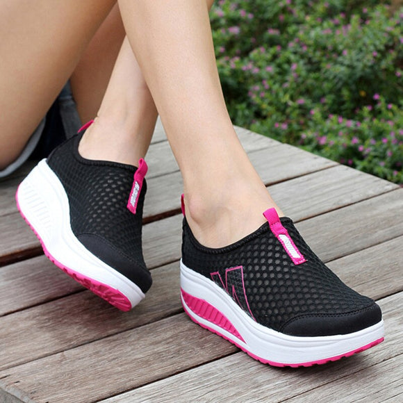women Casual Sneakers shoes Sport Fashion Height Increasing Woman 2020 Breathable Air Mesh Swing Wedges Sneakers Q039