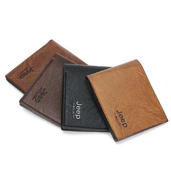 Business Wallet Soild Color Retro Men's Wallet OL Short Clutch Bag PU Leater Card Holder Coin Purse Money Clip with Jeep Letter