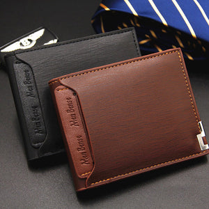 2021 New Men&#39;s Wallet Short Multi-card Coin Purse Fashion Casual Wallet Male Youth Thin Three-fold Horizontal Soft Wallet Men PU