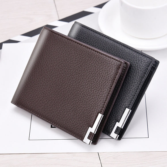 Classic Slim Business Wallet Men Solid Soft Pebbled Leather Wallet Iron Edge Korean Coin Purse Male Fashion Money Bag 2022 New