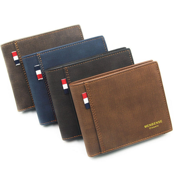 2022 New Vintage Matte Leather Men's Short Wallet Money Bag Male 3 Folds Card Holders Solid Color Thread PU Business Purse