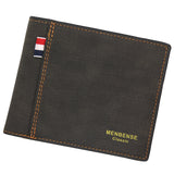 2022 New Vintage Matte Leather Men&#39;s Short Wallet Money Bag Male 3 Folds Card Holders Solid Color Thread PU Business Purse