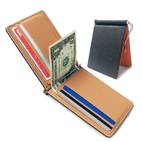 New Fashion Unisex Small Leather Wallet With Money Clip For Man Mini Card Slot Men's Slim Purse Women Metal Clamp Cash Holder