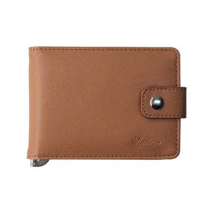 Fashion Short Men&#39;s Leather Wallet Money Clip Small Hasp Purse With Metal Clamp Credit Card Slot Cash Holder For Man