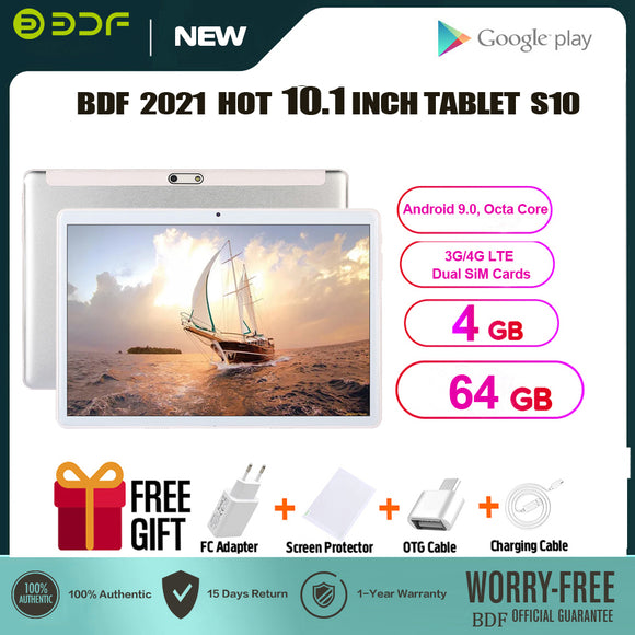 BDF 10.1 Inch Android 9.0 Tablet Pc 4GB/64GB Octa Core GPS Bluetooth WiFi Google Play Tablette Tab 3G Phone Call Pro Tablets 10