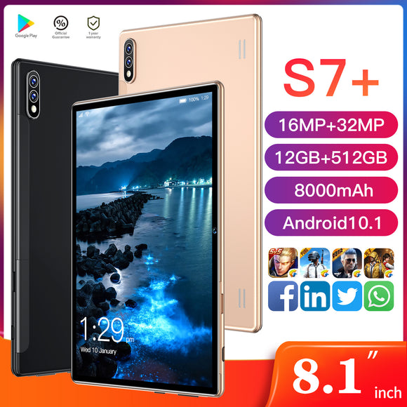 Tablet S7+ 5G Dual Sim ноутбук 8000mAh Google Play 12GB 512GB Global Version Tablette Pad 8.1 Inch 32MP Camera WIFI Keyboard PC