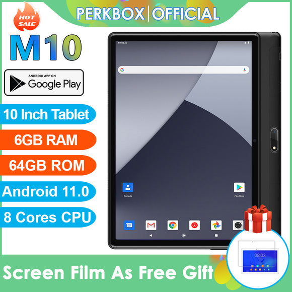PERKBOX M10 Tablet PC 10 Inch Octa Core 6GB RAM 64GB ROM Android 11.0 Dual 4G FDD LTE 1280x800 IPS WiFi GPS 6000mAh планшет