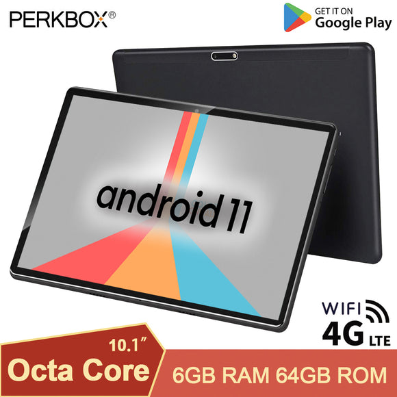 Perkbox 10 Inch Tablet Octa Core 6GB RAM 64GB ROM 1280x800 HD Screen 6000mAh Battery Google Android 11.0 OS GPS WiFi Bluetooth