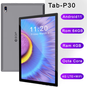New 10.1 Inch Tablets Octa Core 4GB RAM 64GB ROM Android 11 Tablet PC 4G LTE Network AI Speed-up Dual SIM Cards Wifi GPS Type-C