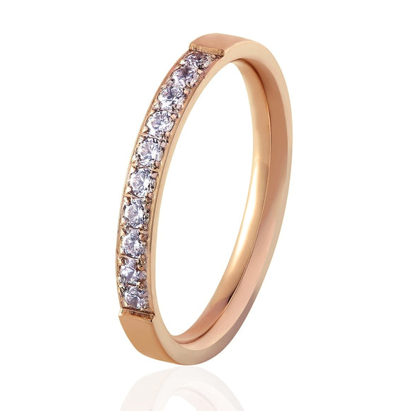Top Quality Fashion Jewelry Crystal Wedding Rings Stainless Steel Rose Gold Color Female Ring For Woman And Girl Best Gift