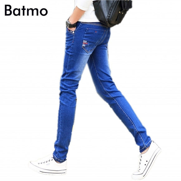 Batmo 2018 new arrival jeans men Fashion elasticity men's  jeans high quality Comfortable Slim male cotton jeans pants ,27-36.
