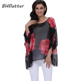 BHflutter Plus Size 2018 Women Blouse Shirt Batwing Sleeve Casual Summer Blouses Female Black Vintage Chiffon Tops Shirts Blusas