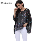BHflutter Plus Size 2018 Women Blouse Shirt Batwing Sleeve Casual Summer Blouses Female Black Vintage Chiffon Tops Shirts Blusas