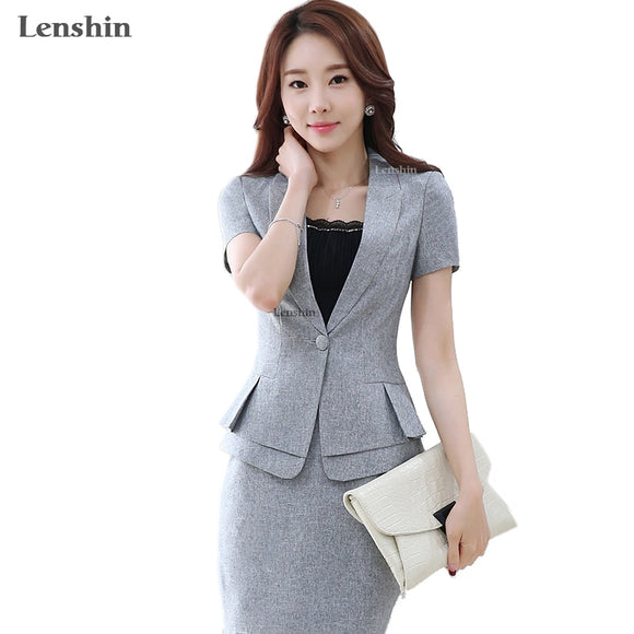 Lenshin 2 Pieces Set New summer work wear women's skirt suits Female Formal Short-Sleeve blazer jacket & skirt