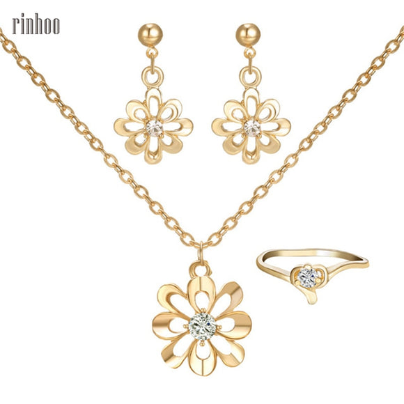 Fashion Flower Crystal Jewelry set for women Gold Jewelry sets Wedding  Gift free shipping