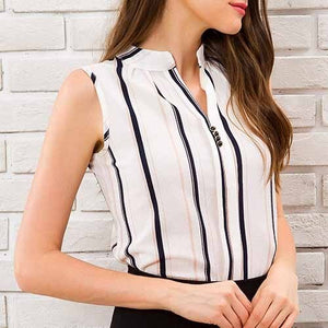 Striped Blouse Shirt Women V-neck Summer Top Fashion 2018 New Korean Style Office Ladies Work Wear White Fitness Female Clothing