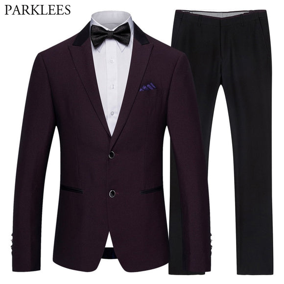 (Jacket+Pants) Classic 2 Piece Suit Men Formal Business Fuchsia Red Mens Button Dress Suits Stage Prom Wedding Grooms Outfit 5XL