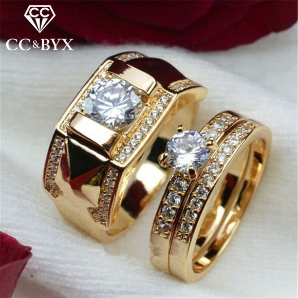 CC Rings For Women And Men Fashion Lovers' Set Ring Cubic Zirconia Yellow Gold Color Wedding Engagement Accessories CC2095