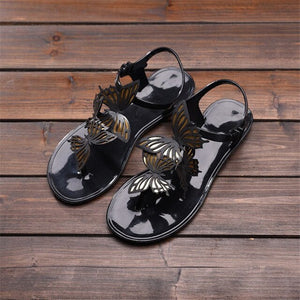 SWYIVY Sandals Woman Butterfly T Strap 2018 Female Plastick Jelly Shoes Ankle Belt Lady PVC Summer Casual Shoes Sandals Woman 40